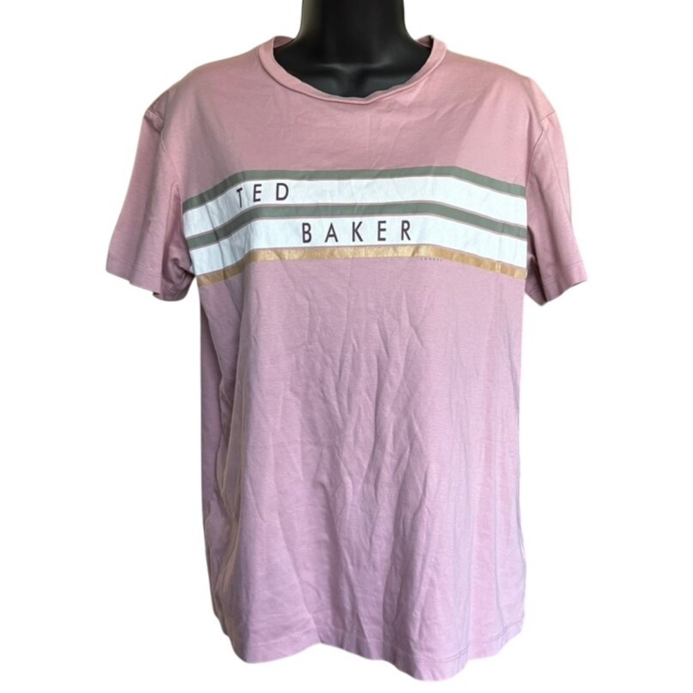Ted Baker London Tee Shirt Men's Size 2 Medium Pink Striped Logo